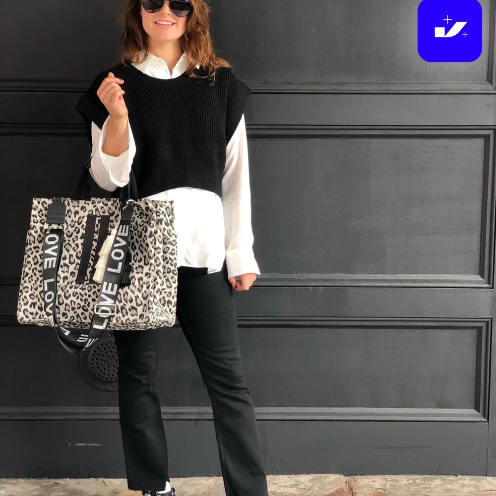 Quilted Koala Leopard Print Tote, elevated strap, tassels and makeup bag